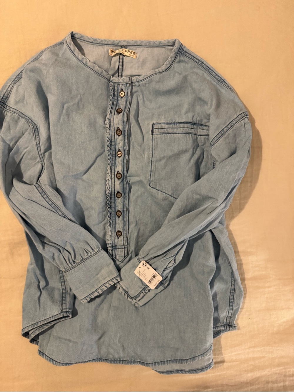 We The Free Light Blue Button-Front Denim Tunic